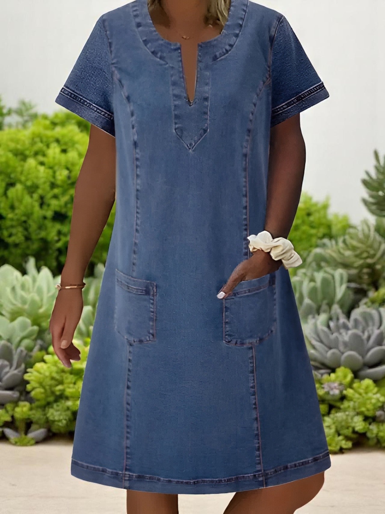 JULIA|SOFT DENIM FRONT-POCKET DRESS