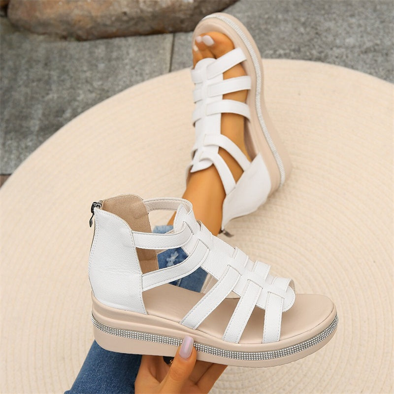 VIVA|ELEGANT RHINESTONE WEDGE SANDALS